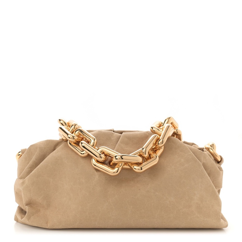 Bottega Veneta Tan Clutch with Gold Chain paper pouch